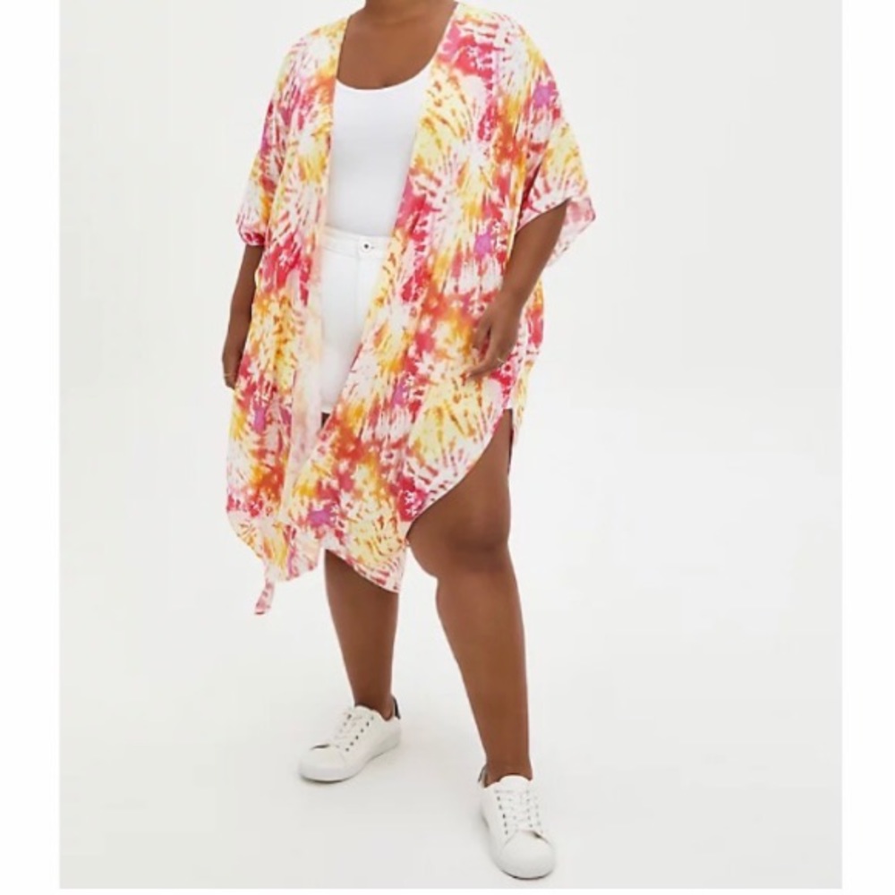 Torrid Kimono Duster Pink & Yellow Tie-Dye